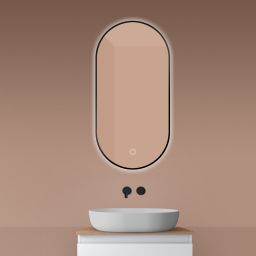 Oltens Nordlis lustro 50x100 cm owalne z oświetleniem od tyłu z matą grzewczą czarny 64129300