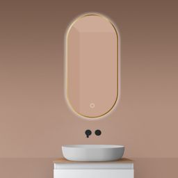 Oltens Nordlis lustro 50x100 cm owalne z oświetleniem od tyłu z matą grzewczą złoto szczotkowane 64129810