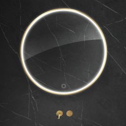 Oltens Nordlis lustro 80x80 cm okrągłe z oświetleniem z przodu z matą grzewczą złoty 64101800