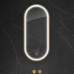 Oltens Nordlis lustro 40x90 cm owalne z oświetleniem z przodu z matą grzewczą złoty 64103800