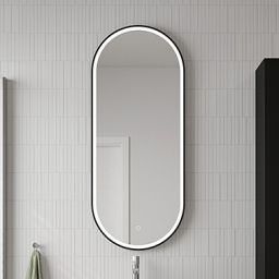 Oltens Nordlis lustro 50x120 cm owalne z oświetleniem z przodu z matą grzewczą czarny 64104300