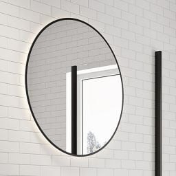 Oltens Nordlis lustro 80x80 cm okrągłe z oświetleniem od tyłu z matą grzewczą czarny 64109300