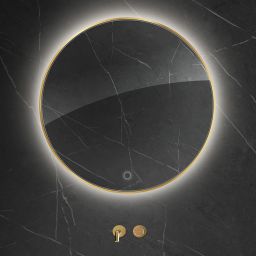 Oltens Nordlis lustro 80x80 cm okrągłe z oświetleniem od tyłu z matą grzewczą złoty 64109800