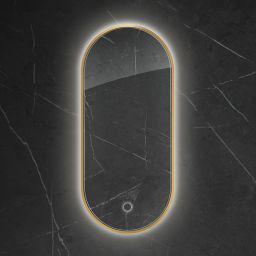 Oltens Nordlis lustro 40x90 cm owalne z oświetleniem od tyłu z matą grzewczą złoty 64113800