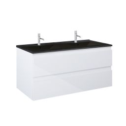 Oltens Vernal szafka 120 cm podumywalkowa wisząca z umywalką biały połysk/czarny mat 68465000