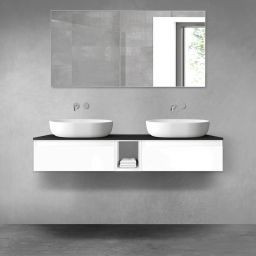 Oltens Vernal zestaw mebli łazienkowych 140 cm z blatem biały połysk/czarny mat 68648000