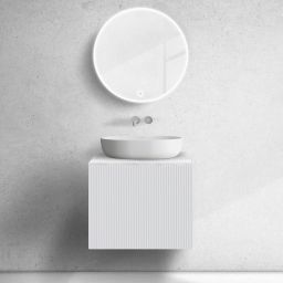 Zestaw Oltens Lun szafka podumywalkowa 60 cm wisząca z blatem Tera biały mat/jasny marmur 68698000