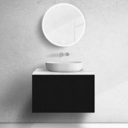 Zestaw Oltens Lun szafka podumywalkowa 80 cm wisząca z blatem Tera czarny mat/jasny marmur 68699300