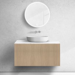 Zestaw Oltens Lun szafka podumywalkowa 100 cm wisząca z blatem Tera dąb/jasny marmur 68700060