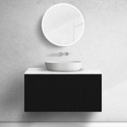 Zestaw Oltens Lun szafka podumywalkowa 100 cm wisząca z blatem Tera czarny mat/jasny marmur 68700300