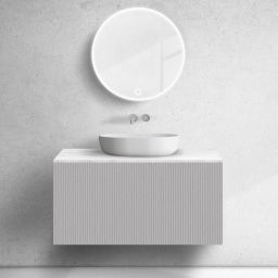 Zestaw Oltens Lun szafka podumywalkowa 100 cm wisząca z blatem Tera kaszmir/jasny marmur 68700900