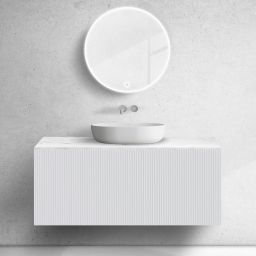 Zestaw Oltens Lun szafka podumywalkowa 120 cm wisząca z blatem Tera biały mat/jasny marmur 68701000