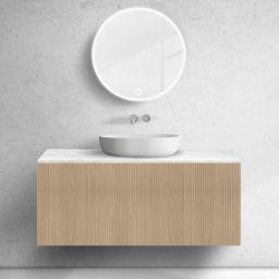 Zestaw Oltens Lun szafka podumywalkowa 120 cm wisząca z blatem Tera dąb/jasny marmur 68701060