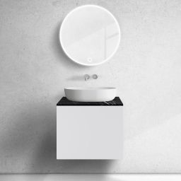 Zestaw Oltens Lun szafka podumywalkowa 60 cm wisząca z blatem Tera biały mat/czarny marmur 68702000