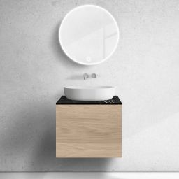 Zestaw Oltens Lun szafka podumywalkowa 60 cm wisząca z blatem Tera dąb/czarny marmur 68702060