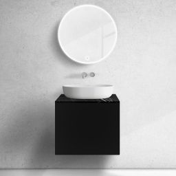 Zestaw Oltens Lun szafka podumywalkowa 60 cm wisząca z blatem Tera czarny mat/czarny marmur 68702300