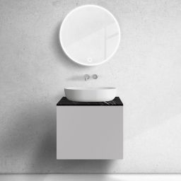 Zestaw Oltens Lun szafka podumywalkowa 60 cm wisząca z blatem Tera kaszmir/czarny marmur 68702900