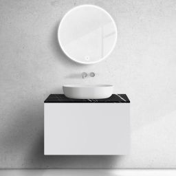 Zestaw Oltens Lun szafka podumywalkowa 80 cm wisząca z blatem Tera biały mat/czarny marmur 68703000