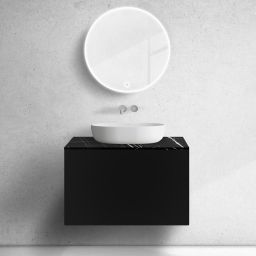 Zestaw Oltens Lun szafka podumywalkowa 80 cm wisząca z blatem Tera czarny mat/czarny marmur 68703300