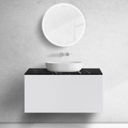 Zestaw Oltens Lun szafka podumywalkowa 100 cm wisząca z blatem Tera biały mat/czarny marmur 68704000