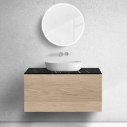 Zestaw Oltens Lun szafka podumywalkowa 100 cm wisząca z blatem Tera dąb/czarny marmur 68704060