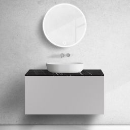 Zestaw Oltens Lun szafka podumywalkowa 100 cm wisząca z blatem Tera kaszmir/czarny marmur 68704900