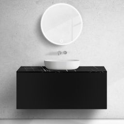 Zestaw Oltens Lun szafka podumywalkowa 120 cm wisząca z blatem Tera czarny mat/czarny marmur 68705300