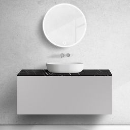 Zestaw Oltens Lun szafka podumywalkowa 120 cm wisząca z blatem Tera kaszmir/czarny marmur 68705900