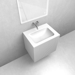 Zestaw Oltens Lun szafka podumywalkowa 60 cm z umywalką Kalla LavaForm biały mat/biały połysk 68768000