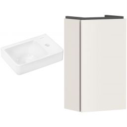 Zestaw Hansgrohe Xelu Q umywalka z szafką Xilesa E 36 cm prawa biały połysk/pisakowy beżowy mat (54244780, 60314450)