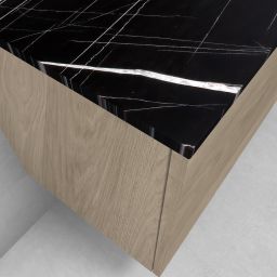 Zestaw Oltens Lun szafka podumywalkowa 120 cm wisząca z blatem Tera dąb/czarny marmur 68705060