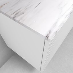 Zestaw Oltens Lun szafka podumywalkowa 80 cm wisząca z blatem Tera biały mat/jasny marmur 68699000