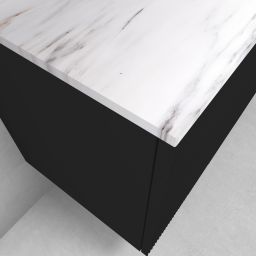 Zestaw Oltens Lun szafka podumywalkowa 80 cm wisząca z blatem Tera czarny mat/jasny marmur 68699300