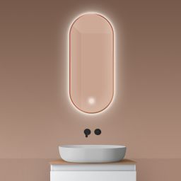 Oltens Nordlis lustro 40x90 cm owalne z oświetleniem od tyłu z matą grzewczą miedź szczotkowana 64113610