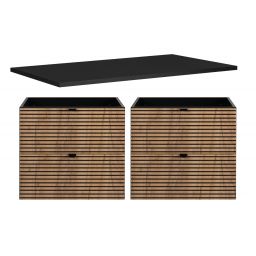 Zestaw Rodan Loft dwie szafki 60 cm z blatem 120 cm podumywalkowe wiszące czarny/dąb (5906154450935, 5906154451963)