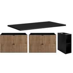 Zestaw Rodan Loft dwie szafki z blatem 80 cm podumywalkowe wiszące z szafką 57 cm boczną czarny/dąb (5906154450942, 5906154452120, 5906154452083)