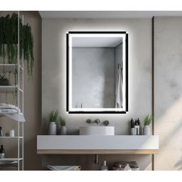 Venti Duo White lustro 60x80 cm prostokątne z oświetleniem z matą grzewczą czarny-biały