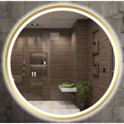 Venti Orion Gold lustro 80 cm okrągłe z oświetleniem z matą grzewczą złoty