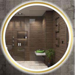 Venti Orion Gold lustro 60x60 cm okrągłe z oświetleniem z matą grzewczą złoty