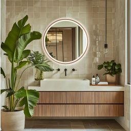 Venti Orion Red Gold lustro 60x60 cm okrągłe z oświetleniem z matą grzewczą miedź