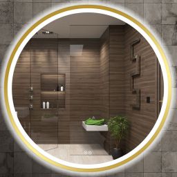 Venti Orion Gold lustro 60x60 cm okrągłe z oświetleniem z matą grzewczą złoty