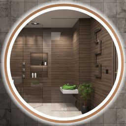 Venti Orion Red Gold lustro 60x60 cm okrągłe z oświetleniem z matą grzewczą miedź