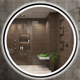 Venti Orion Black lustro 80x80 cm okrągłe z oświetleniem z matą grzewczą czarny