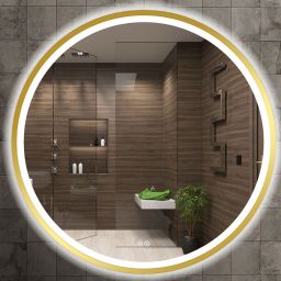 Venti Orion Gold lustro 80 cm okrągłe z oświetleniem z matą grzewczą złoty