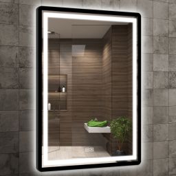Venti Duo Black lustro 60x80 cm prostokątne z oświetleniem z matą grzewczą czarny