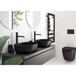 Oltens Hamnes umywalka 49x39,5 cm nablatowa owalna z powłoką SmartClean czarny mat 40800300