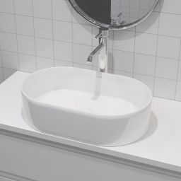 Oltens Lom umywalka 55x34 cm nablatowa owalna z powłoką SmartClean biała 40811000