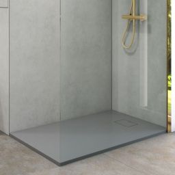 Oltens Bergytan brodzik 140x90 cm prostokątny RockSurface szary beton 15107700