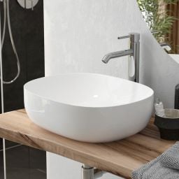 Oltens Hamnes Thin umywalka 49,5x35,5 cm nablatowa owalna z powłoką SmartClean biała 40819000