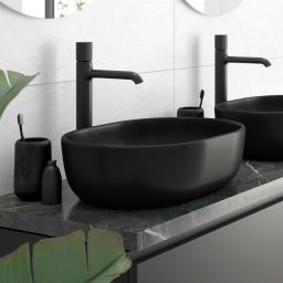 Oltens Hamnes umywalka 49x39,5 cm owalna nablatowa czarna 40300300